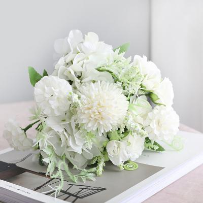 China 7 European Style White Blue Decorative Dahlias Dahlias Wedding Christmas Valentine's Day Head Artificial Silk Rose Flowers for sale