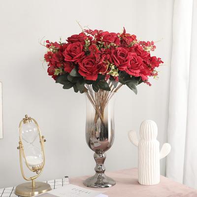 China Simulation silk flower 13 head rose hydrangea home decoration artificial flower wedding decoration bouquet for sale