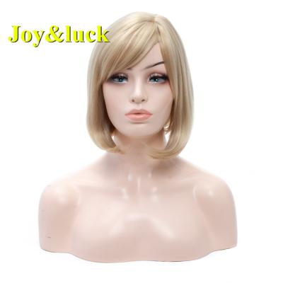 China Short Straight Bob Wig Synthetic Hair Wigs Bob Cut Straight Cosplay or Daily Ombre Ladies Hair Honey Blonde Wig With Bangs for sale