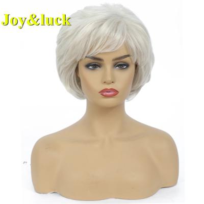 China Natural Straight Blonde Short Wig For Women Ladies Hair Part Wholesale Wigs With Bangs Blonde White Natural Short Hair Straight Synthetic Wigs for sale