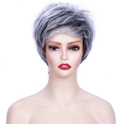 China Women Straight Wigs Wholesale With Bangs Ombre Gray Ladies Hair Natural Straight Silver Black Short Hair Synthetic Wigs for sale