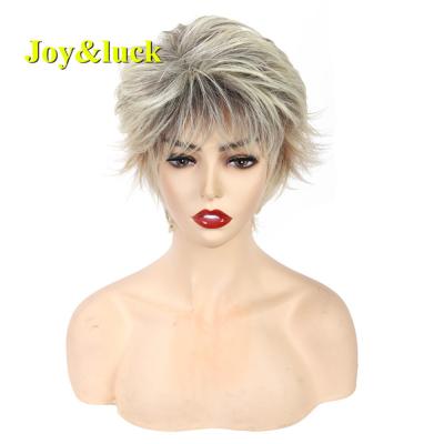 China Women Straight Wigs Wholesale Free Part Ladies Hair Wigs With Bangs Brown Ombre Blonde Hair Natural Straight Short Synthetic Wigs for sale