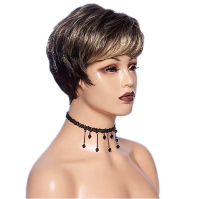 China African Black Straight Wigs Women Wholesale Wigs With Bangs Straight Brown Ombre Blonde Ladies Hair Short Synthetic Hair Wigs for sale