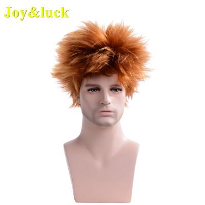 China Straight Men's Wig Gold Brown Color Natural Short Human Hair Straight Male Hair Synthetic Wigs Free Part Wholesale Price Wigs for sale