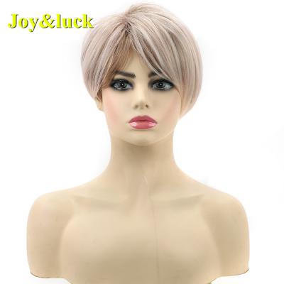 China Blonde Straight Canvas Wig For Women Wholesale Wigs With Side Part Bangs Ombre Color Ladies Natural Straight Short Synthetic Hair Wigs for sale