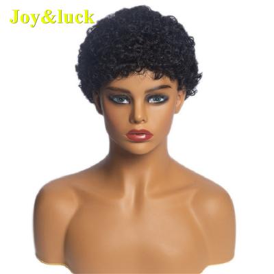 China Wholesale Price Machine Made Fluffy Black Curly Pixie Cut Short Synthetic Wigs Soft Curly Wig Women Ladies African Hair Part for sale