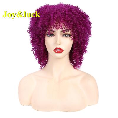 China Wholesale Price Natural Curly Women's Synthetic Purple Wig With Bangs Part Or Cosplay Ladies Hair Short Natural Curly Synthetic Hair Wigs for sale