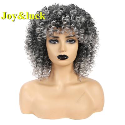 China Natural Curly Dark Roots Curl Wig For Women Wholesale Price Ladies Hair With Bangs Ombre Gray Short Afro Kinky Curly Black Synthetic Wigs for sale