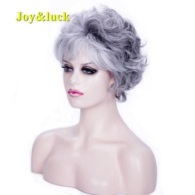 China Wholesale Women's Wigs Straight Women's Wigs With Bangs Grandma Black Ombre Gray Ladies Hair Natural Curly Silver Synthetic Hair Wigs for sale