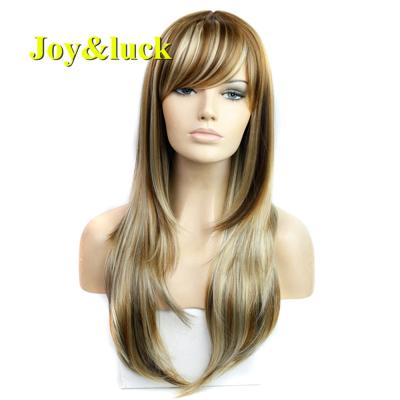 China Long Natural Straight Brown Wig Mix Blonde Synthetic Wigs For Women Cosplay High Temperature Fiber Or Daily Hair Wig for sale