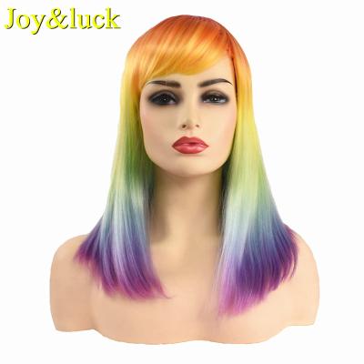 China Long Natural Straight Rainbow Colored Synthetic Wig 18inch Wigs For Women Cosplay Wig Costume Hairstyle Or Daily Wear for sale