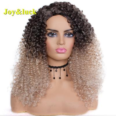 China Jerry Curl Long Afro Kinky Curly Wigs For Women Natural Soft Blonde Black Ombre Hair Color Synthetic Wig for sale