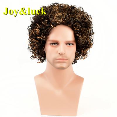 China Wholesale Straight Wigs For Men Short Natural High Temperature Curly Curly Wigs Men's Brown Mix Gold Color Fiber Synthetic Hair Wigs for sale