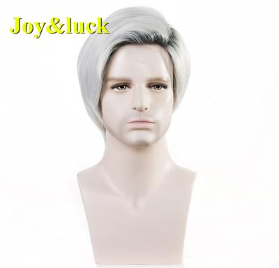 China Wholesale Male Water Wave Wig For Men Gray Man Hair Short Natural Roots Synthetic Hair Wigs Black Silver Straight Men Wigs for sale