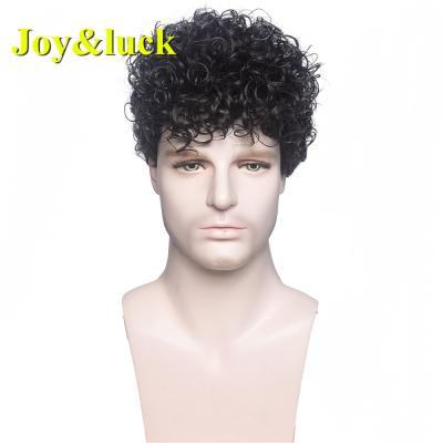 China Wholesale Price Afro Kinky Curly Male Wig For Men Short Curly Synthetic Hair Color Hair Men Wig Afro Natural Black Brown for sale