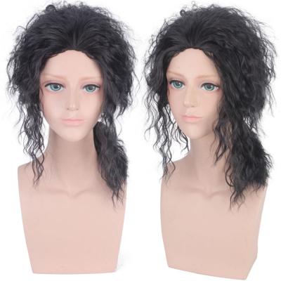 China Long Curly Straight Men's Curly Wig Cosplay Black Color Costume Synthetic Wigs For Party Halloween Hairstyle for sale