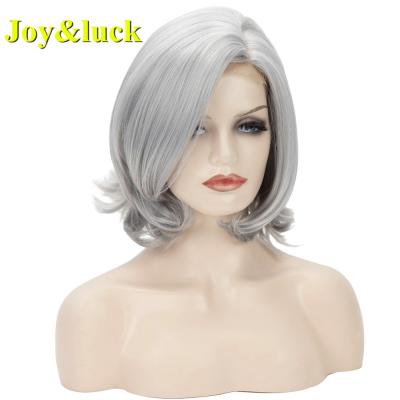 China Straight Synthetic Lace Front Wig For Women Natural Silver Lacefront Hair Synthetic Wigs Wholesale Short Lace Front Wigs Women Ladies Hair for sale