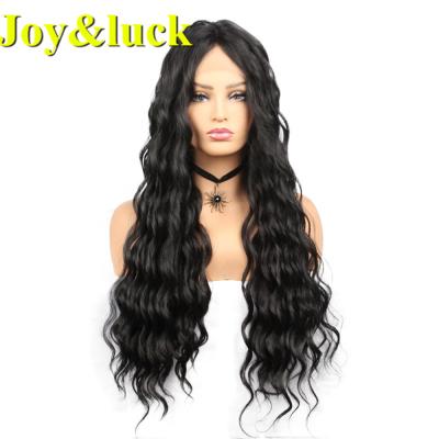 China Wholesale Price Curly Lacefront Wigs For Women Party Long Natural Lace Front Wigs Synthetic Hair Black Middle Part Water Wave Wigs for sale