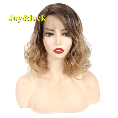 China Wholesale Natural Short Lace Front Synthetic Hair Curly Hair Wigs Lace Front Lace Brown Ombre Blonde Curly Ladies Hair Wigs for sale