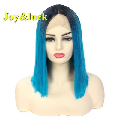 China Wholesale Silky Straight Wave Wigs For Ladies Natural Short Blue Mid Length Bob Cut Wig Black Ombre Women Lace Front Wig Synthetic Straight Hair for sale