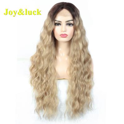 China Wholesale Water Wave Lacefront Wigs For Women Long Natural Blonde Brown Ombre Ladies Water Wave Lace Front Wigs Curly Synthetic Hair Wigs for sale