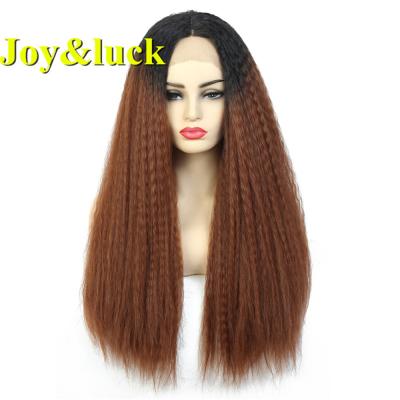 China Wholesale Yaki Lacefront Wigs For Women Ombre Long Natural Straight Black Orange Ladies YaKi Lace Front Wigs Curly Synthetic Hair for sale