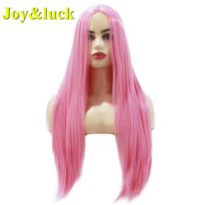 China Wholesale Prices Party Cosplay Women's Long Straight Lace Front Wigs Pink Straight Natural White Lace Front Synthetic Hair Wigs for sale