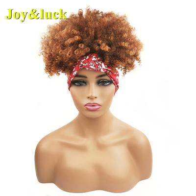 China Orange Red Orange Curly Curly Short Afro Wig Headband Brown African Curly Headband Wigs For Women Color Synthetic Hair Wigs for sale