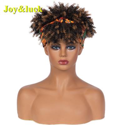 China Wholesale African Afro Curly Curly Ombre Brown Short Curly Headband Wig Headband Wigs For Women Color Synthetic Hair Wigs for sale