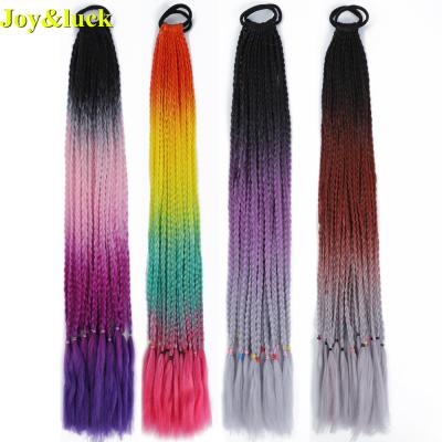 China Sytnehtic Fiber Wholesale Price 24Inch12Roots Premium Quality Three And Four Colors Wig Mixed Colors Crochet Braided Elastic Band Braids Ponytail Hair Extensions for sale