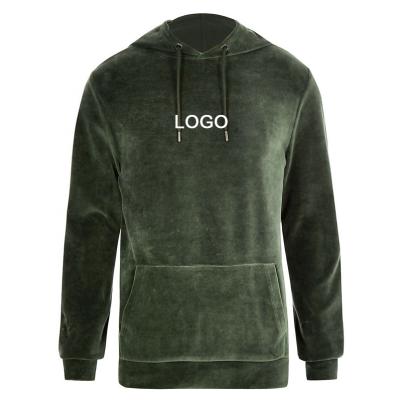 China Breathable Men's Velvet Luxury Green Striped Hoodies Set Winter Two Pieces Logo Fashion Velor Sweatsuit Custom Made for sale