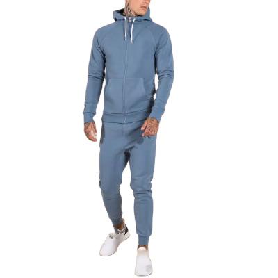 China High Quality Light Blue Anti-wrinkle Tracksuit Fitness Technology Fleece Slim Fit Tracksuit Men for sale