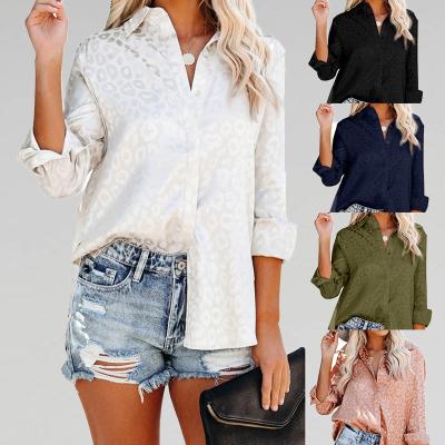 China Anti-pilling 2021 wholesale ladies blouses long sleeve elegant embossed straight shirts women for sale