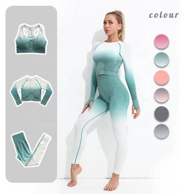 China Wholesale Breathable 2 Pieces Gradient Yoga Wear Women's Hip-lifting Fitness Pants Seamless Yoga Wear Suit for sale