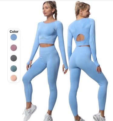 China Breathable Wholesale Yoga Wear Long Sleeve Women Fitness Sportswear Wholesale Butt Lift Seamless Yoga Set for sale