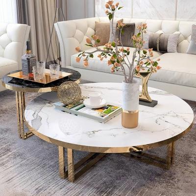 China Luxury Wear Resistant Set of Two Wharton Coffee Tables with Gold Stainless Steel Frame Marble Living Room Center Table Top Modern Furniture for sale