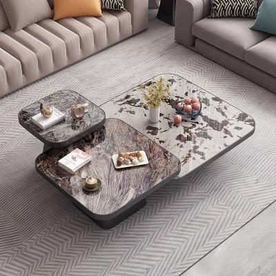 China Wear-resistant luxury miniature coffee table living room furniture marble table stainless steel rectangle coffee table top set for sale