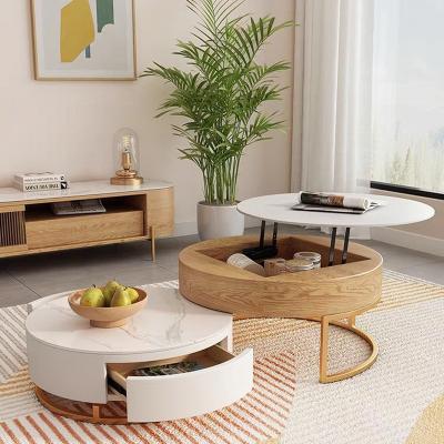 China (Size)Modern Adjustable Log Style Living Room Coffee Table Lift and Pull Down Function Marble Stainless Steel Wood Panel Coffee Table for sale