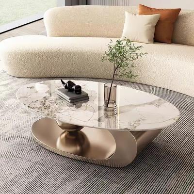 China Modern design style living room wear resistant lightweight luxury coffee table chipped stone marble countertops stainless steel coffee table set for sale