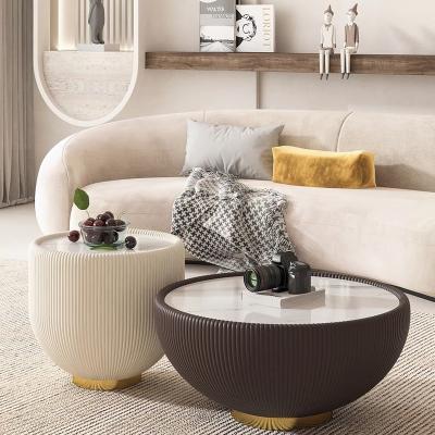 China Designer Spherical Circular Style Wear Resistant Coffee Table Agglomerated Stone To Marble Top Soft Style Living Room Coffee Table Set for sale