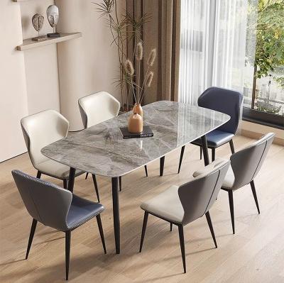 China Wear resistance and hardness high minimalist style household decoration table carbon steel marble slab small dining table set for sale