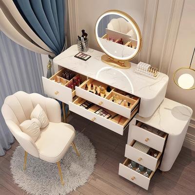 China Luxury Modern Storage Dressing Table For Bedroom Make Up Dressing Table White With Led Mirror Vanity Bedroom Furniture for sale