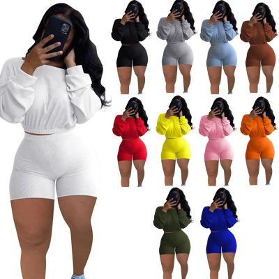 China AYX8005 QUICK DRY Long Sleeve Women Summer Shorts 2 Piece Sets Biker Solid Color Summer Women Joggers Short Two Piece Tracks for sale