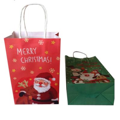 China Available 10 Designs Recyclable Christmas Gifts Bags Christmas Party Decorations Customized Festival Paper Bags For Food Caterer In Stock for sale