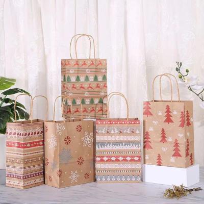 China Recyclable 3 Size Available Kraft Paper Bags Christmas Gifts Bags Party Gift Decorations Store Market Packing Santa Claus Customized Bag for sale