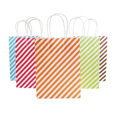 China Creative Soft Colorful 22*16cm Customizable Handmade Stripe Jewelry Wrapping Paper Bag With Handle Birthday Wedding Festival Gift Packaging for sale