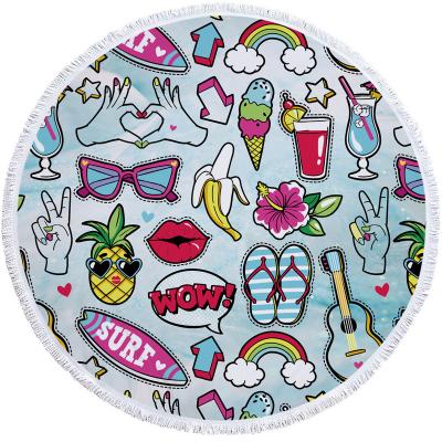 China 2023 Hot Selling Anti Dust Mite Custom Logo Printed Round Microfiber Beach Towel With Tassel for sale