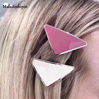 China New small and American style incense triangle P home letter hair clip stainless steel European wind inverted alloy hairpin for sale