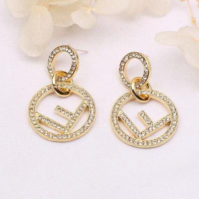 China Other 2021 new simple fashion letter F circle earrings alloy temperament wild personality diamond earrings for women simple jewelry for sale