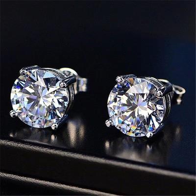 China Other Hot Selling 2021 Fashions Alloy Four Fork Stud Earrings Elegant White Diamond Earrings Round Silver Cut Earrings Gift Jewelry for sale